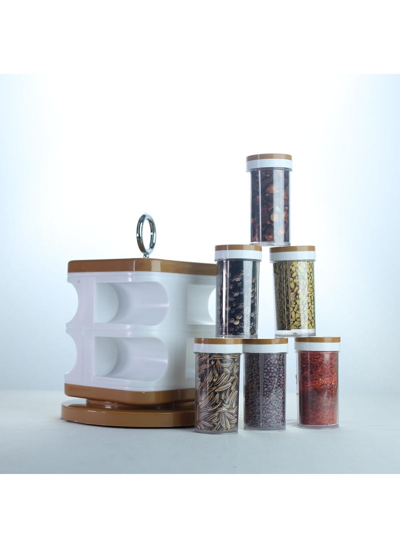JANTA PLASTICS Revolving Spice Set 8 Pieces Compact Rotating Spice Rack BPAFree Secure Lids