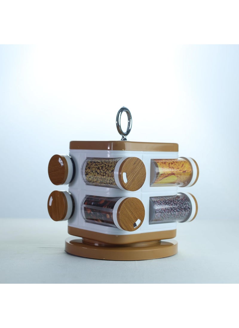 JANTA PLASTICS Revolving Spice Set 8 Pieces Compact Rotating Spice Rack BPAFree Secure Lids