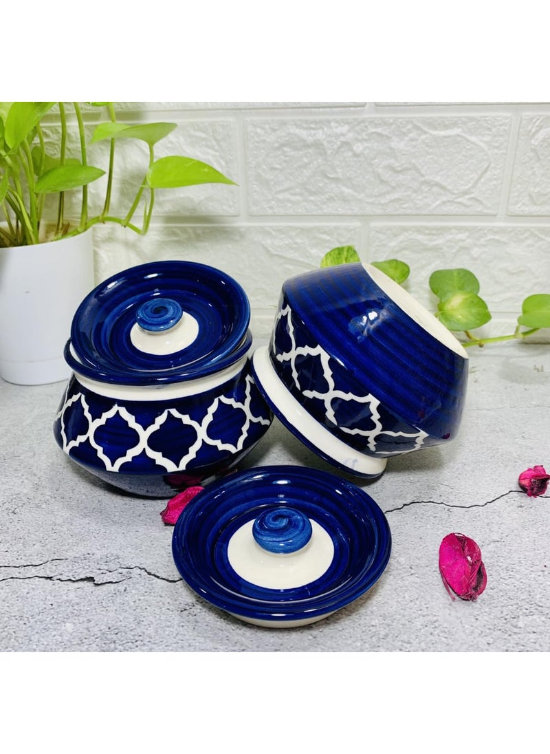 Homefrills Handpainted MultiUtility Ceramic Jar Container with LidBarniHandi for Storage of AcharSnacksPicklechutney etc 2 Handi with Lid ColourBlue Capacity350 MLapprox Each