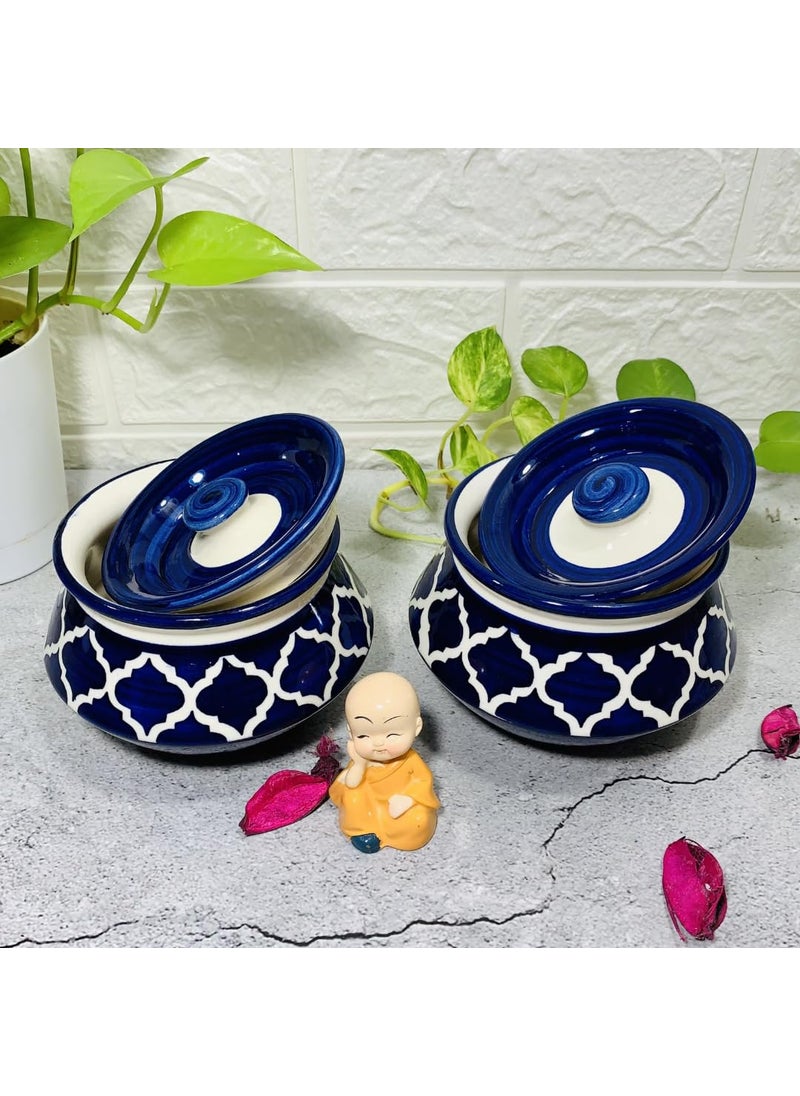 Homefrills Handpainted MultiUtility Ceramic Jar Container with LidBarniHandi for Storage of AcharSnacksPicklechutney etc 2 Handi with Lid ColourBlue Capacity350 MLapprox Each
