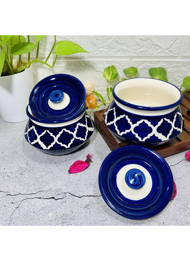 Homefrills Handpainted MultiUtility Ceramic Jar Container with LidBarniHandi for Storage of AcharSnacksPicklechutney etc 2 Handi with Lid ColourBlue Capacity350 MLapprox Each