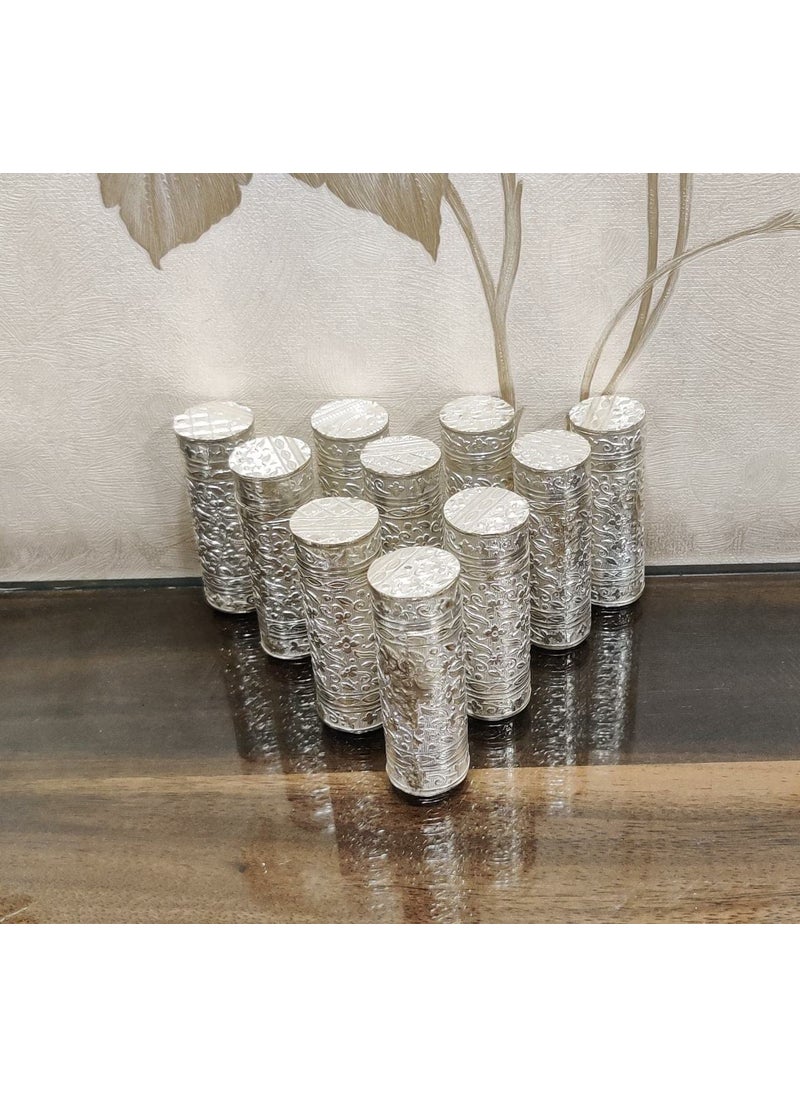 MISHITA COLLECTIONS Beautiful German Silver Carving Work Small Mukhwas Mouth Fresheners Storage Box Set of 10 PCS Size LxBxH 1 x 1 X 3 Inch