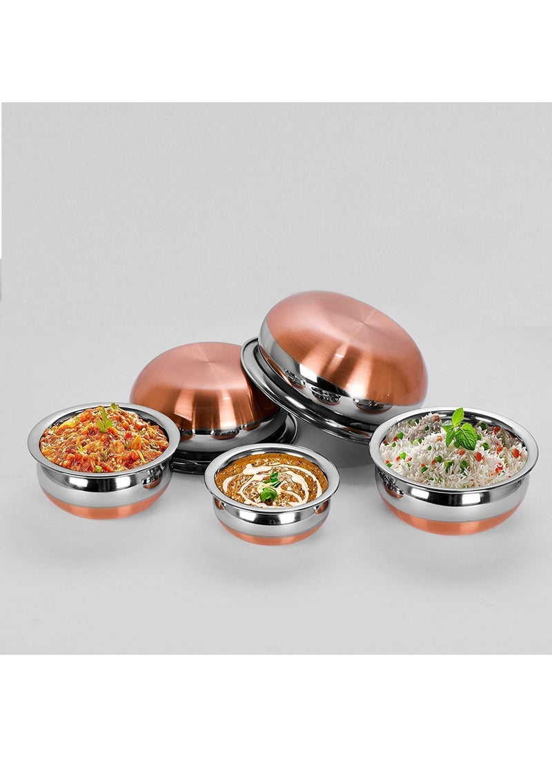 Nelix Stainless Steel Handi Set with Lid 500ml 800ml 1000ml 1200ml 1500ml 5 Pieces Silver