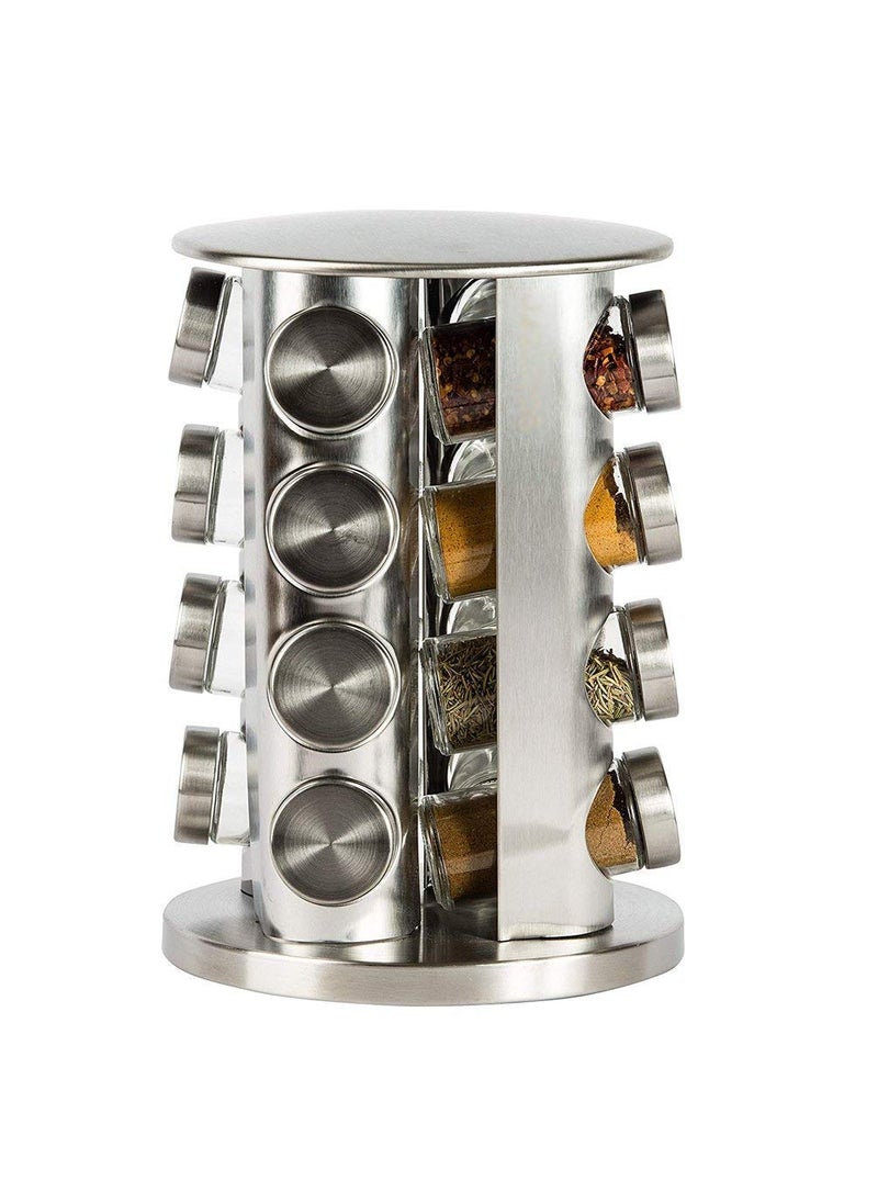 ADFRESH spice rack Revolving Counter top Organizer Seasoning Spice Carousel Set Stainless Steel Stand Storage Holder Glass Bottle Namak Dani for Kitchen Restaurant Hotel Corner Shelf