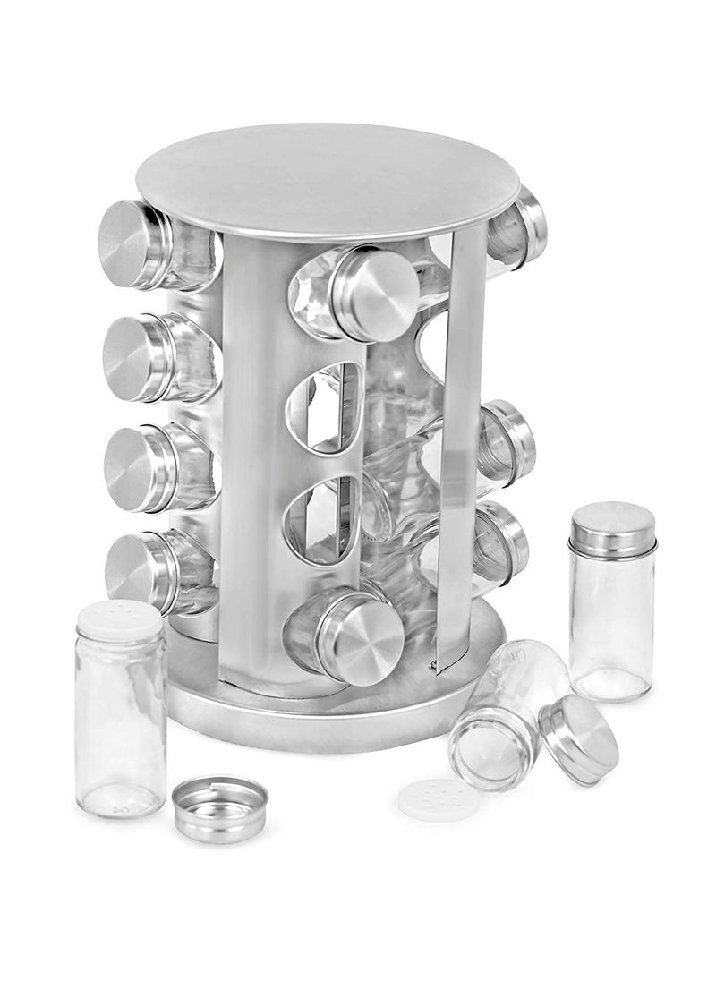 ADFRESH spice rack Revolving Counter top Organizer Seasoning Spice Carousel Set Stainless Steel Stand Storage Holder Glass Bottle Namak Dani for Kitchen Restaurant Hotel Corner Shelf