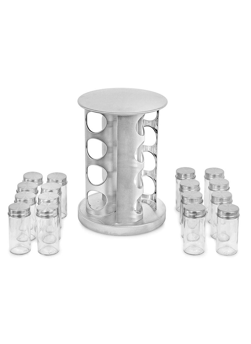 ADFRESH spice rack Revolving Counter top Organizer Seasoning Spice Carousel Set Stainless Steel Stand Storage Holder Glass Bottle Namak Dani for Kitchen Restaurant Hotel Corner Shelf