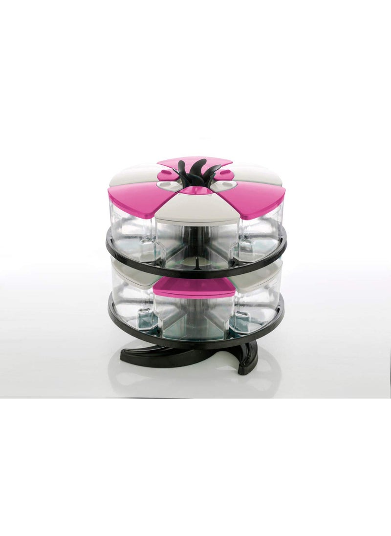PRAMUKH FASHION 360 Degree Revolving Round Shape Transparent Pack of Jar Spice RackContainer 3 Layer Spice Rack12 Bottle Pink