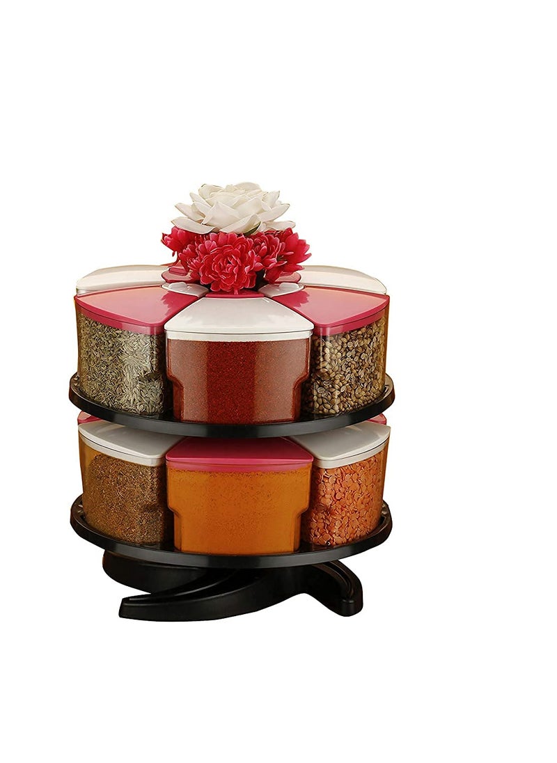 PRAMUKH FASHION 360 Degree Revolving Round Shape Transparent Pack of Jar Spice RackContainer 3 Layer Spice Rack12 Bottle Pink