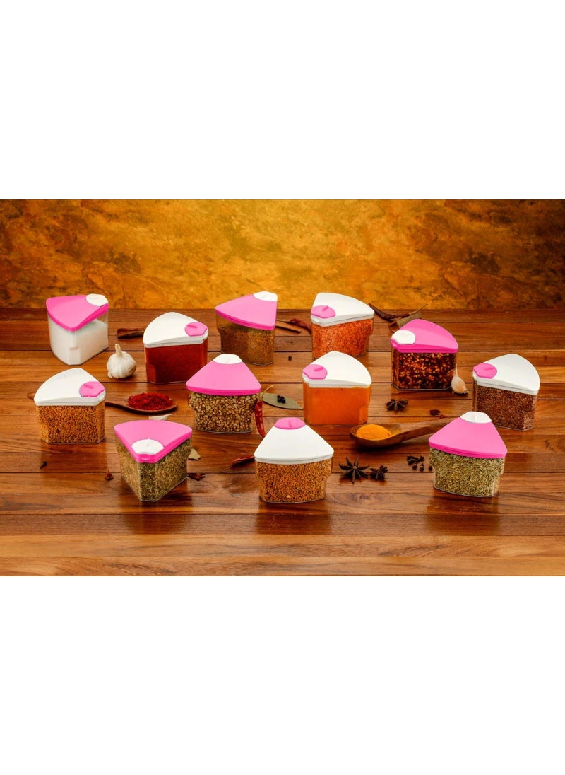 PRAMUKH FASHION 360 Degree Revolving Round Shape Transparent Pack of Jar Spice RackContainer 3 Layer Spice Rack12 Bottle Pink