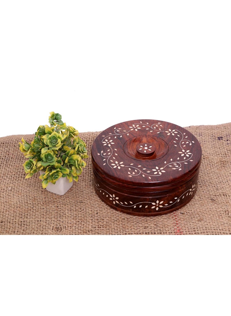 DELUXE WOOD HANDICRAFTS Hand Work chapati BoxPuri Boxparatha Box 1500 ml for Storage for hot case for Kitchen or Dining Table for Serving to Guests casserolle 10 6 inch with lid
