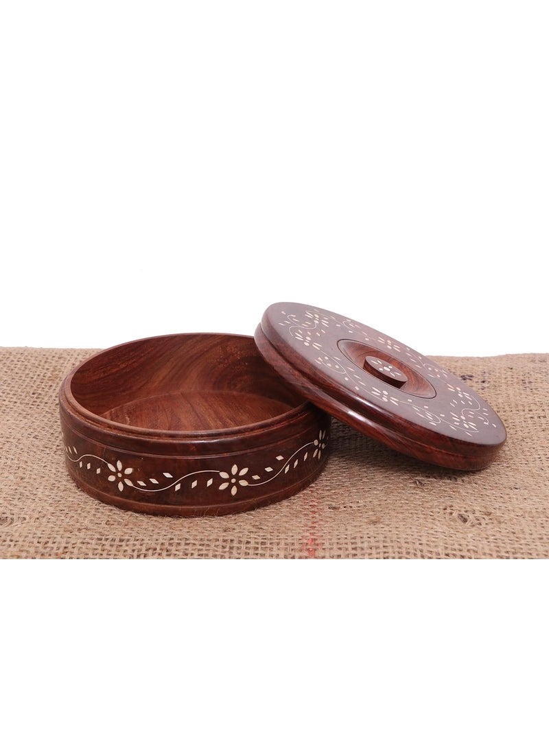 DELUXE WOOD HANDICRAFTS Hand Work chapati BoxPuri Boxparatha Box 1500 ml for Storage for hot case for Kitchen or Dining Table for Serving to Guests casserolle 10 6 inch with lid