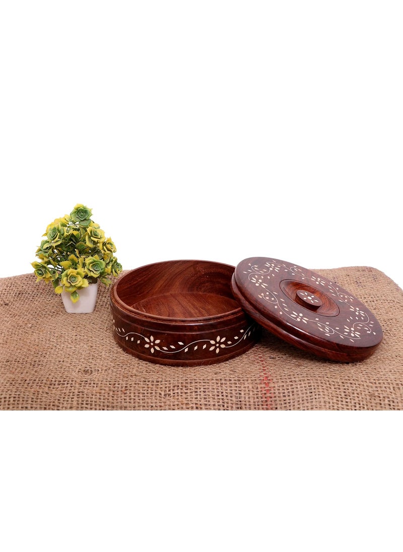 DELUXE WOOD HANDICRAFTS Hand Work chapati BoxPuri Boxparatha Box 1500 ml for Storage for hot case for Kitchen or Dining Table for Serving to Guests casserolle 10 6 inch with lid