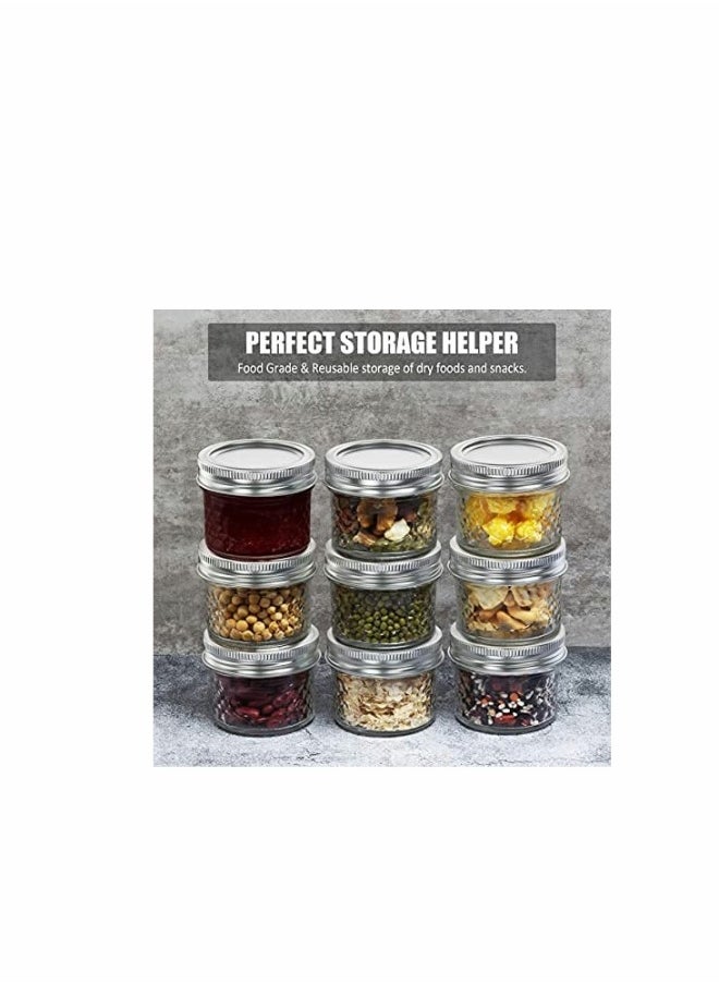 4 Oz Mason Jars Glass Mini Canning Jelly Jars with Airtight Regular Mouth Lids & Band, Quilted Crystal Jars for Jams, Spice, Food Storage, Wedding/Shower Favors, Preserves, Drinking-12 Pack