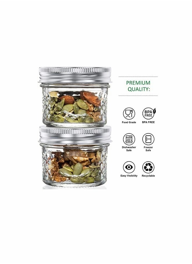 4 Oz Mason Jars Glass Mini Canning Jelly Jars with Airtight Regular Mouth Lids & Band, Quilted Crystal Jars for Jams, Spice, Food Storage, Wedding/Shower Favors, Preserves, Drinking-12 Pack
