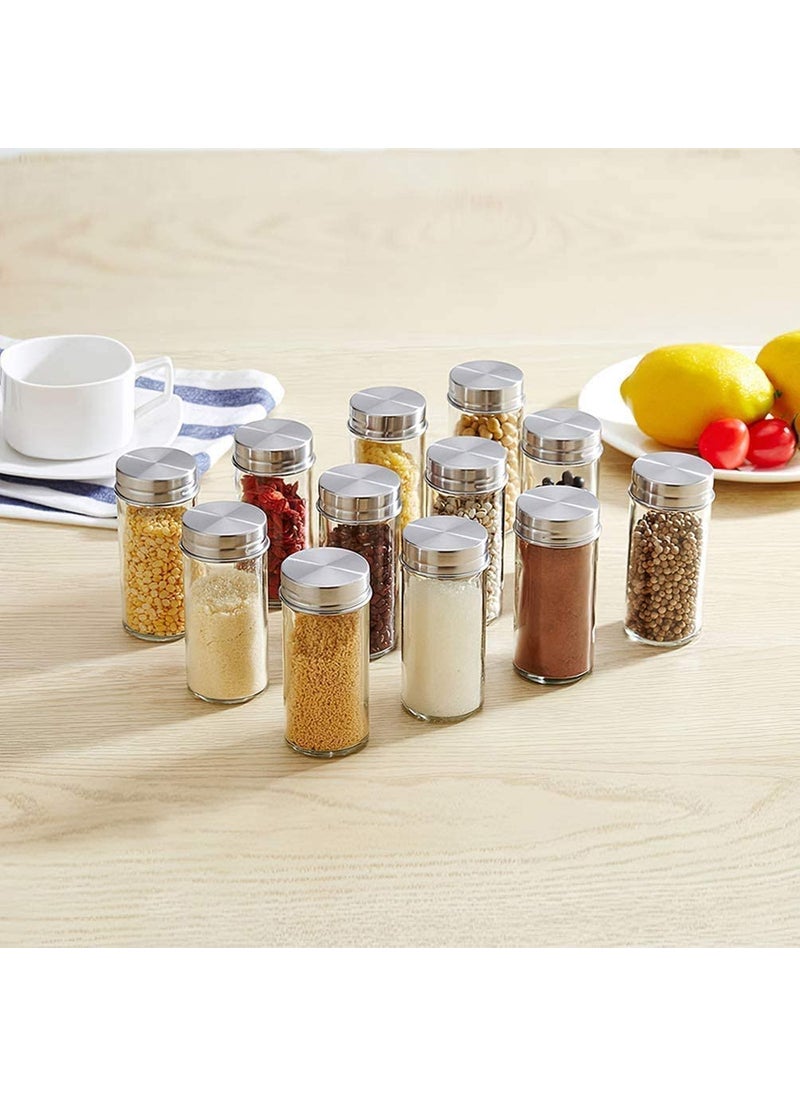 KLIZNIL Spice Jar Rack Revolving Rotating Countertop Spice Organizer Seasoning Set Spice Carousel Stainless Steel Stand Storage Holder with 12 Pcs Glass Bottle for Kitchen Restaurant