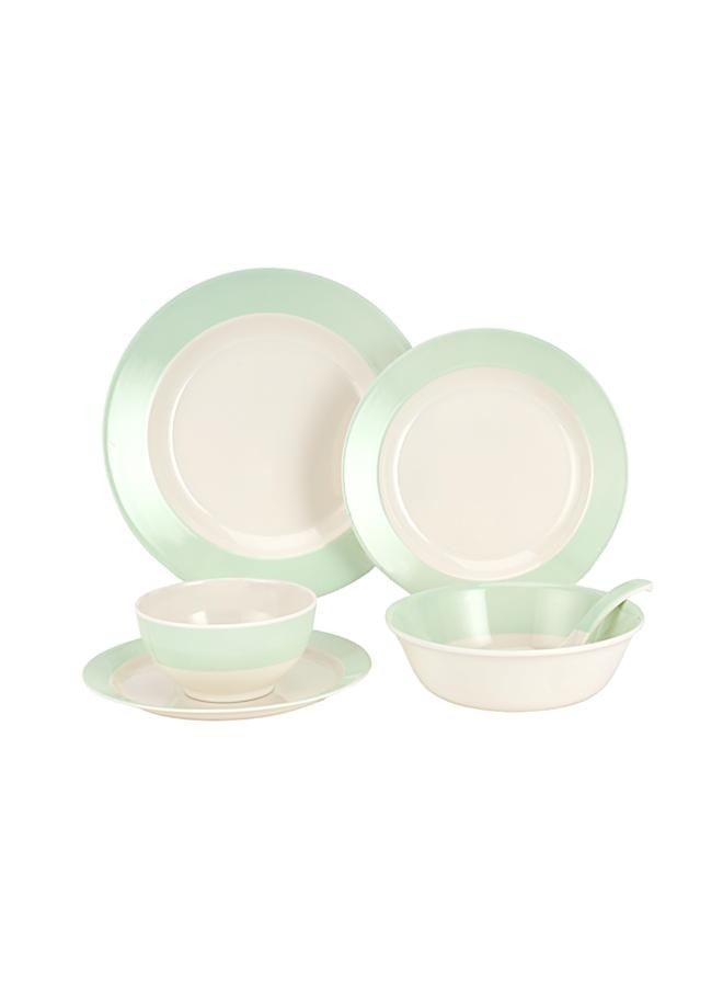 Royalford 32Pc Melamine Dinner Set ,break resistant ,freezer safe and Top Rack Dishwasher Safe Green and White 10inch