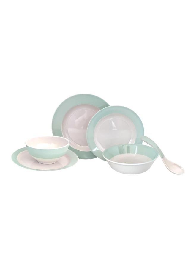 Royalford 32Pc Melamine Dinner Set ,break resistant ,freezer safe and Top Rack Dishwasher Safe Green and White 10inch