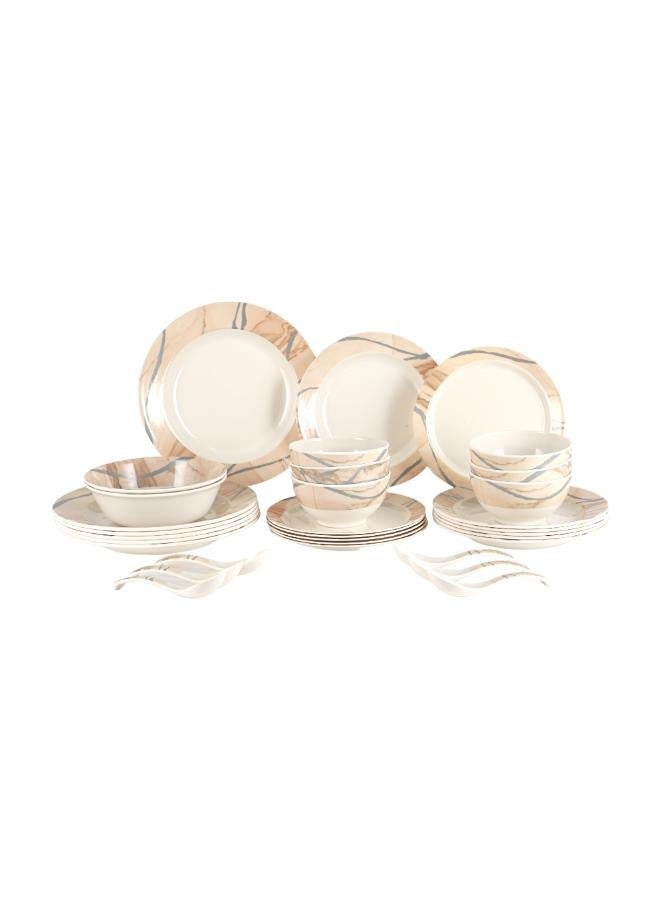 Royalford 32Pc Melamine Dinner Set ,break resistant ,freezer safe and Top Rack Dishwasher Safe Beige & Brown 10inch