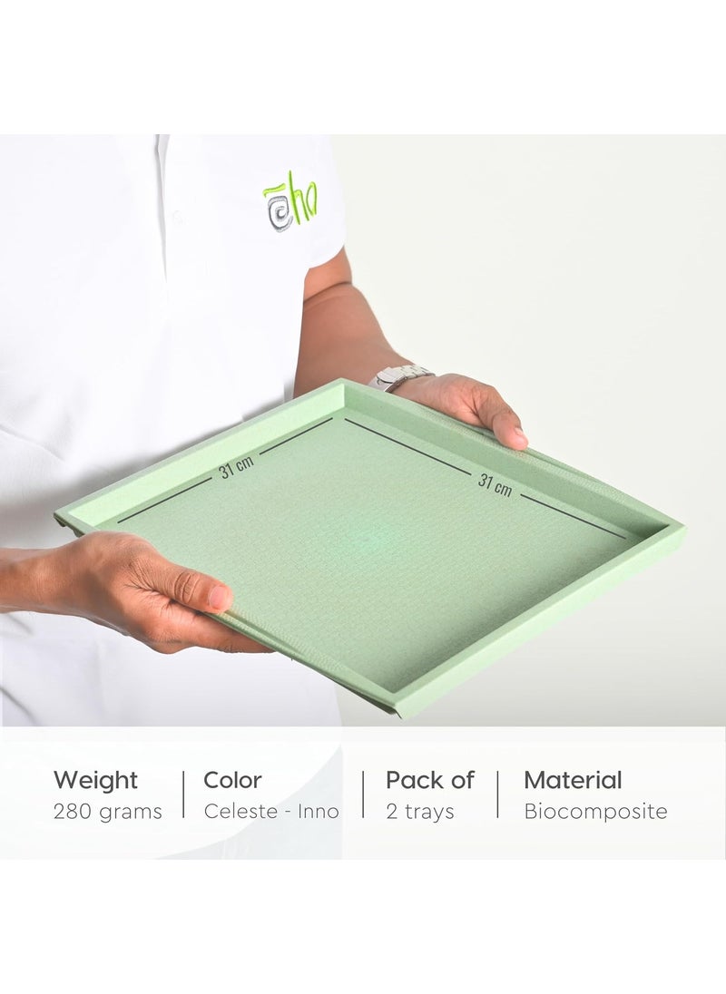 Eha Polypropylene Earth Friendly Square Trays for Serving Set of 2 11 Inch Serving Tray Made with Coffee Husk Rice Husk Tray Set for Serving TeaCoffeeSnacks InnoCele
