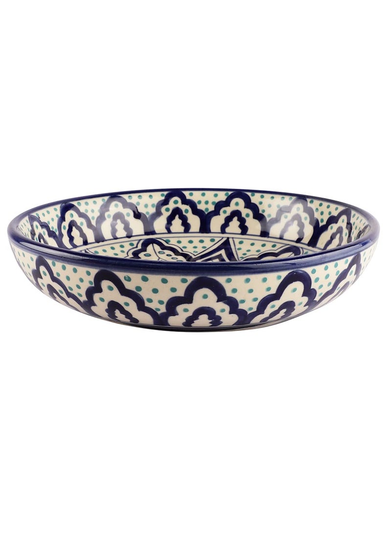 miah decor Handcrafted Handpainted Floral Galzed Ceramic Thali PlatterBlueDia11 MD675
