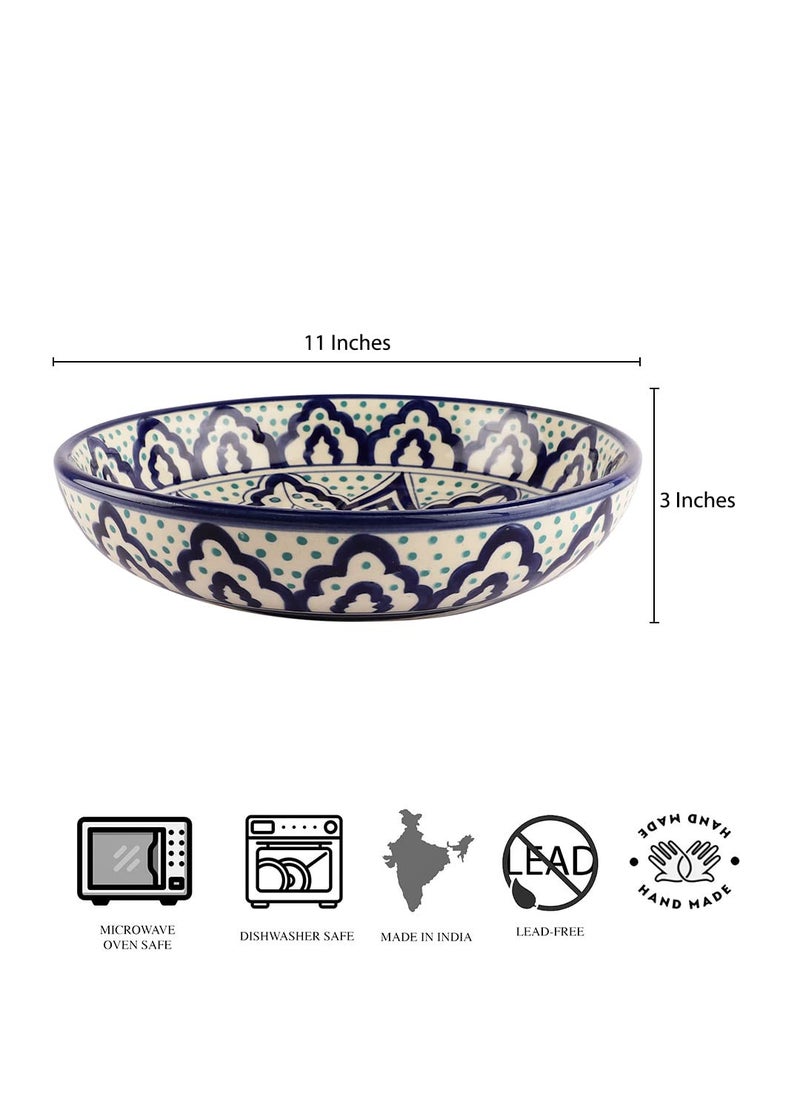 miah decor Handcrafted Handpainted Floral Galzed Ceramic Thali PlatterBlueDia11 MD675