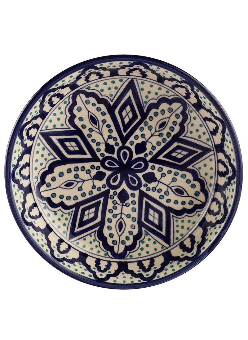 miah decor Handcrafted Handpainted Floral Galzed Ceramic Thali PlatterBlueDia11 MD675