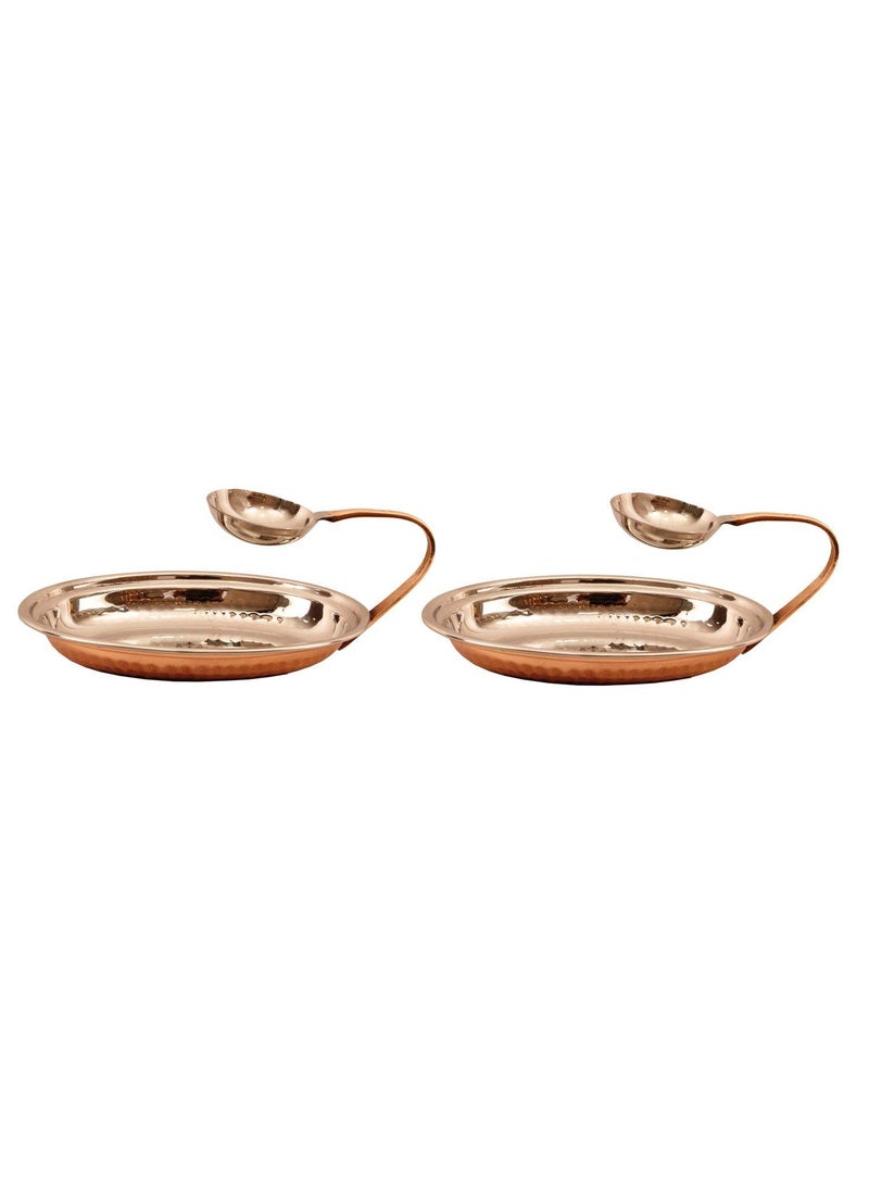 INDIAN ART VILLA Set of 2 Serving Platter with Attached Chuttney Bowl 450 ML Each Serving Indian Food Dal Curry Dishware Home Hotel Restaurant Tableware