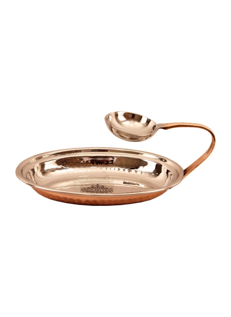INDIAN ART VILLA Set of 2 Serving Platter with Attached Chuttney Bowl 450 ML Each Serving Indian Food Dal Curry Dishware Home Hotel Restaurant Tableware