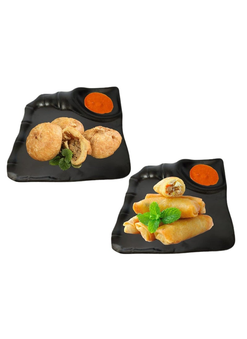 Home Decorise 8 Melamine Platter for Spring Rolls French Fries Momos Paneer Tikka Unbreakable Serving Platter for Dessert and Snacks Tray Matt Black Combo Pack of 8