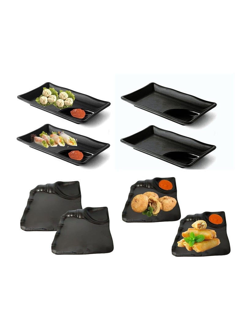 Home Decorise 8 Melamine Platter for Spring Rolls French Fries Momos Paneer Tikka Unbreakable Serving Platter for Dessert and Snacks Tray Matt Black Combo Pack of 8