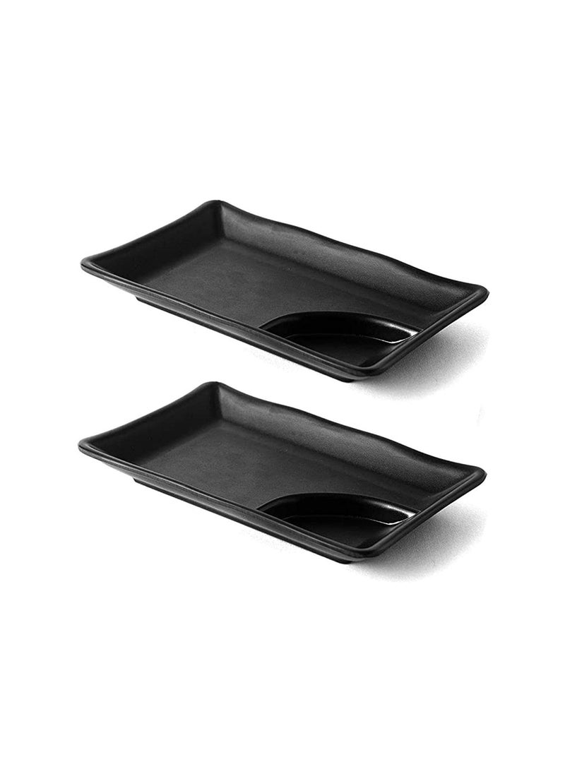 Home Decorise 8 Melamine Platter for Spring Rolls French Fries Momos Paneer Tikka Unbreakable Serving Platter for Dessert and Snacks Tray Matt Black Combo Pack of 8