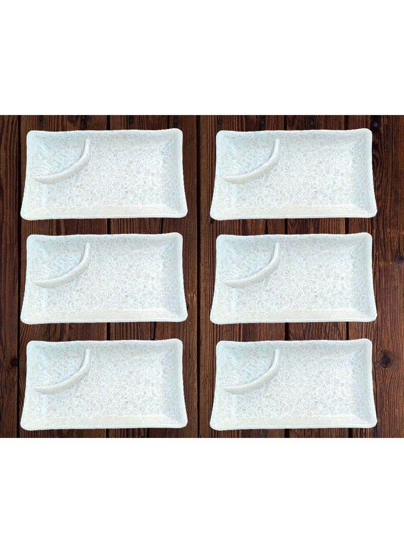 DECOR VIBES Melamine Chilla Platter for Serving Momos French Fries Rolls Paneer Tikka Dessert and Snacks ServingTray Marble White Pack of 6