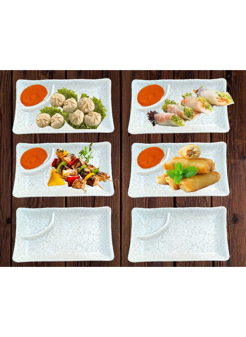 DECOR VIBES Melamine Chilla Platter for Serving Momos French Fries Rolls Paneer Tikka Dessert and Snacks ServingTray Marble White Pack of 6