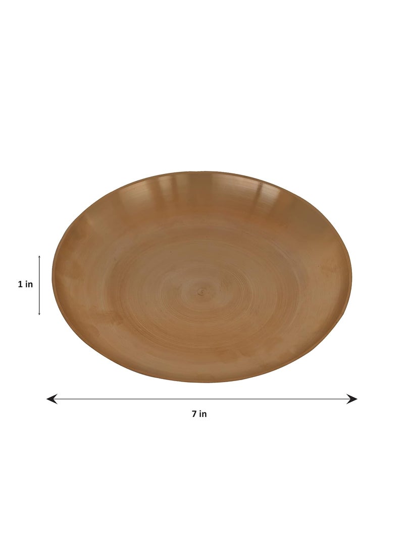 De Kulture Handmade Bronze Kansa Medium Staple Meal Plate Platter for Rice Biryani Ramen Noodle Macaroni Spaghetti and Pasta 7x1 DH Inches