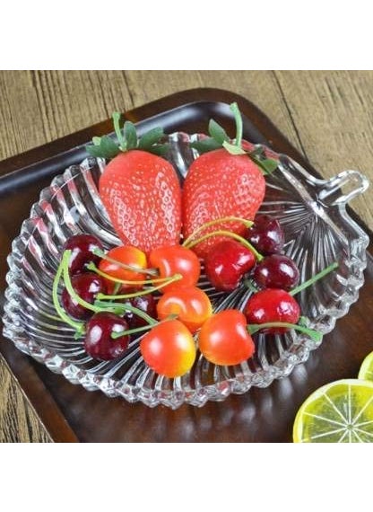 DECOR VIBES Glass Leaf Style Serving Platter Serving Dessert and Snacks PlatterTray for Holi Birthday and Wedding Party Pack of 2