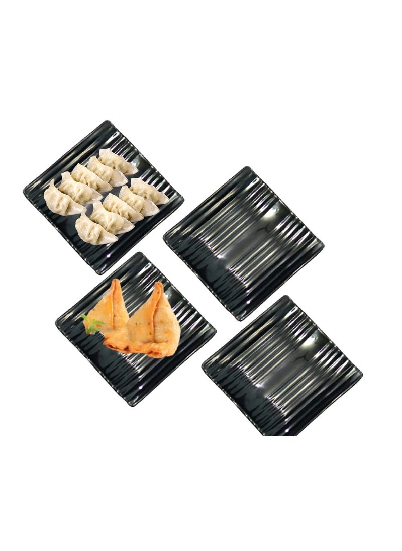 DECOR VIBES Melamine Platters Set for Snacks and Sweets PlatesTray for Party and Daily use Serving Platter Serving Tray Black Pack of 4