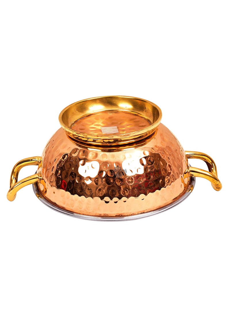 INDIAN ART VILLA Steel Copper Hammered Design KadhaiWok with Brass Bottom Handles for Home Hotel Restaurant Tableware Serveware DishwareVolume 1000