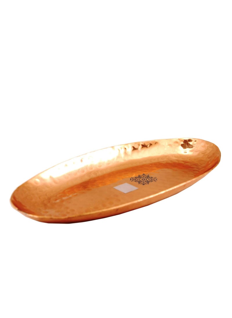INDIAN ART VILLA Copper Oval Serving Tray Hammered Design Platter Elegant Serveware for Versatile Serving Width 4 Inch Rustic Charm for Your Table