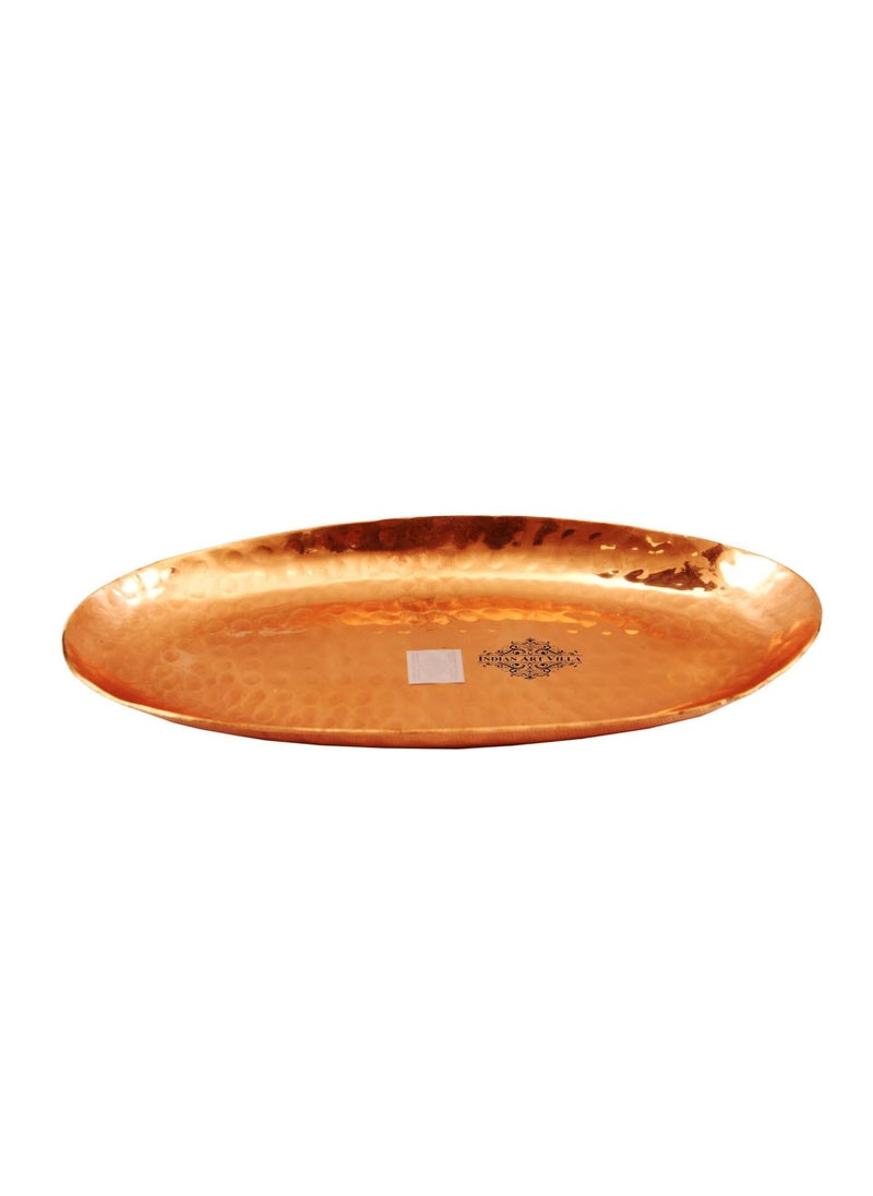 INDIAN ART VILLA Copper Oval Serving Tray Hammered Design Platter Elegant Serveware for Versatile Serving Width 4 Inch Rustic Charm for Your Table