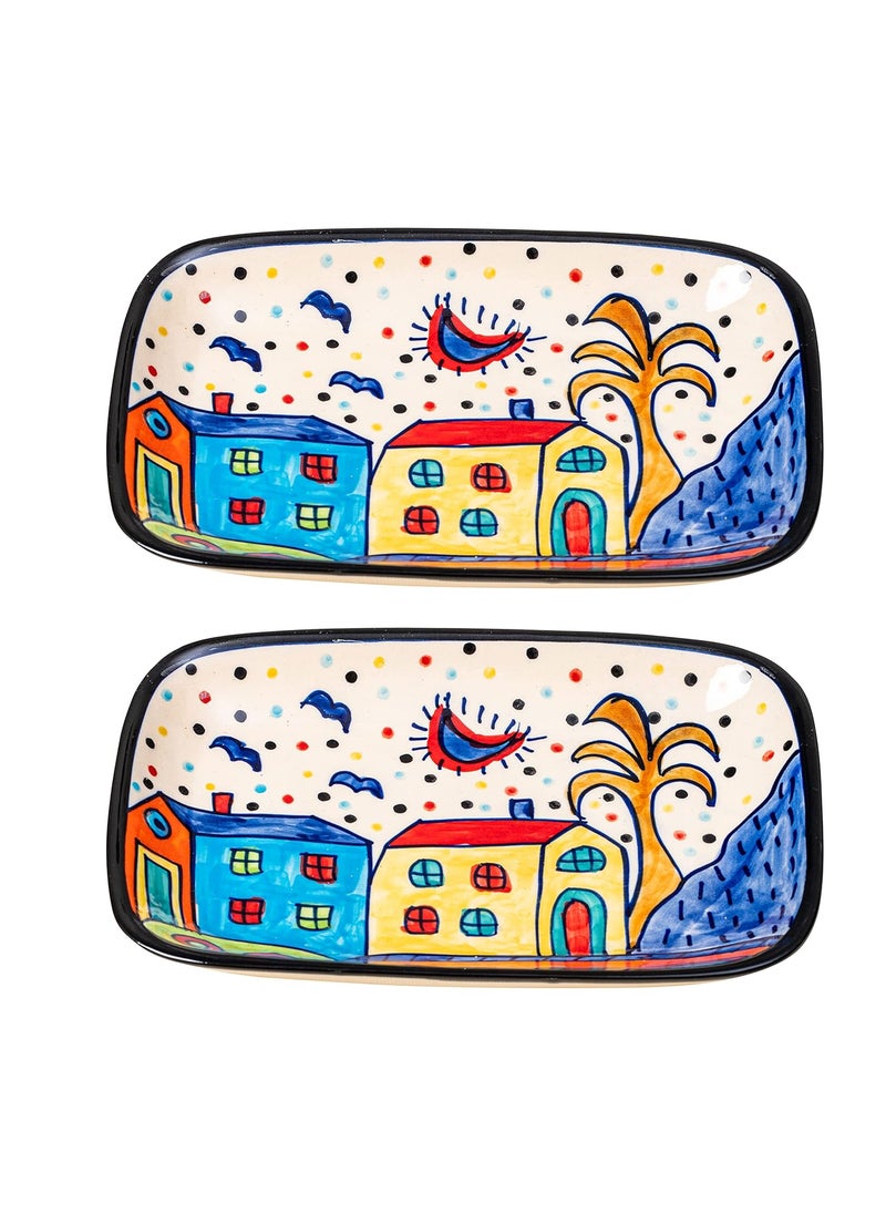 HS HINDUSTANI SAUDAGAR Beautiful Hut Hand Painted Multipurpose Platter Set of 2