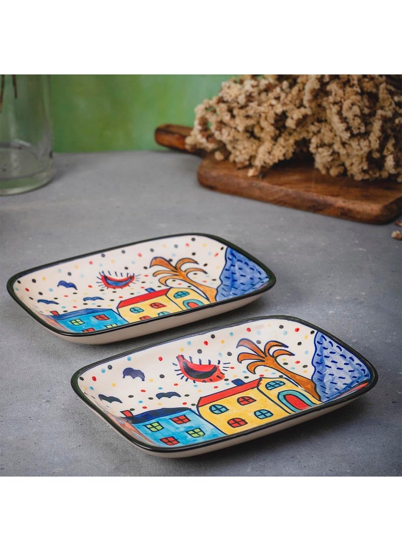 HS HINDUSTANI SAUDAGAR Beautiful Hut Hand Painted Multipurpose Platter Set of 2