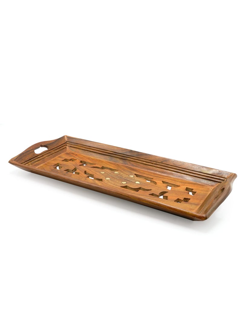 Naayaab Craft Premium Pakka Sheesham Wooden Rectangular Serving Tray Handmade Handcrafted Serving Platter Set of 3