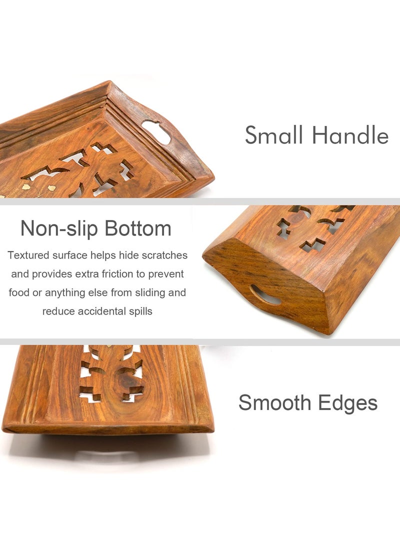 Naayaab Craft Premium Pakka Sheesham Wooden Rectangular Serving Tray Handmade Handcrafted Serving Platter Set of 3