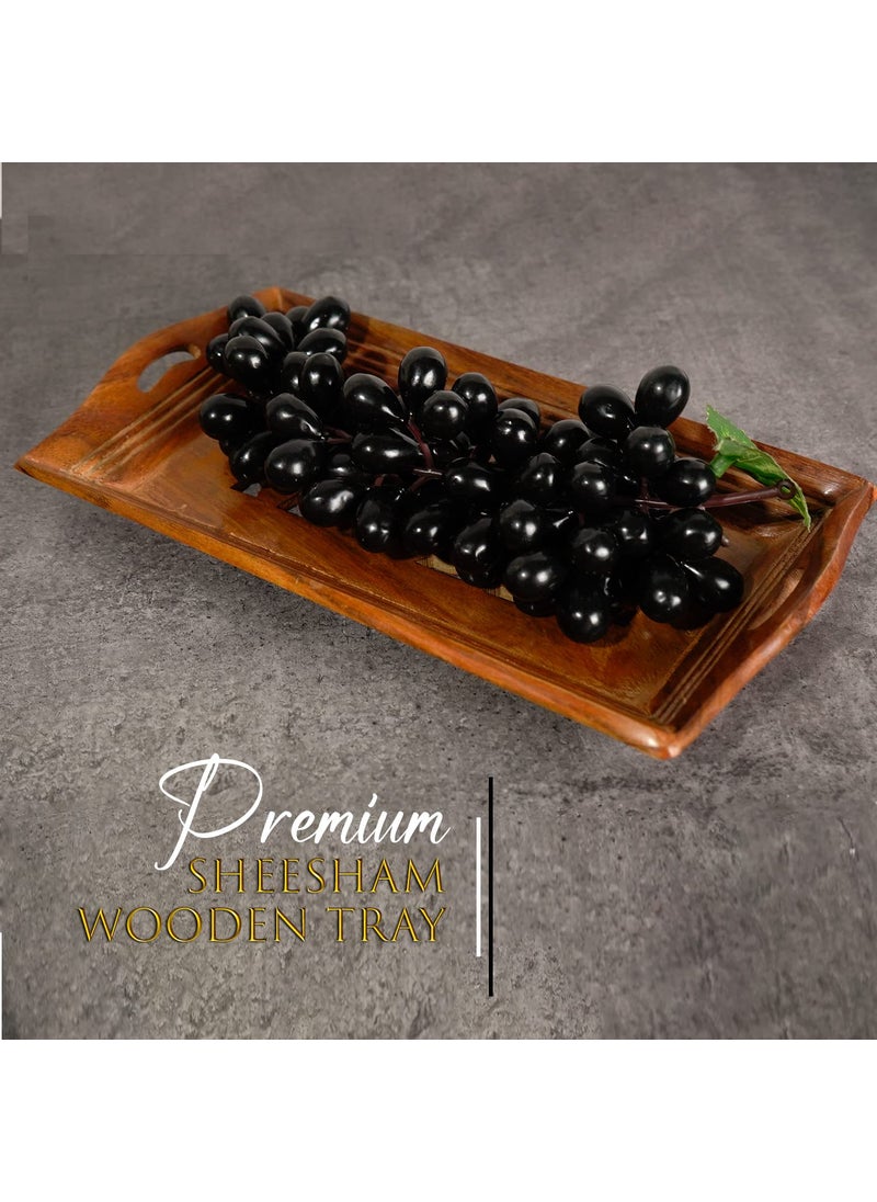 Naayaab Craft Premium Pakka Sheesham Wooden Rectangular Serving Tray Handmade Handcrafted Serving Platter Set of 3