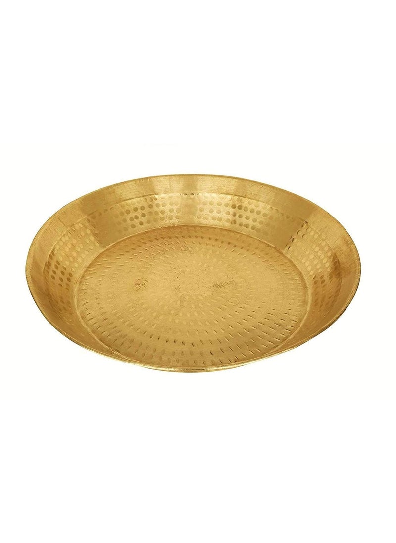 KARMBHUMI Kitchen King Brass Platter 13INCH Handmade Pure Brass ParatPlatter Hammered Design Pital ka Big Parat