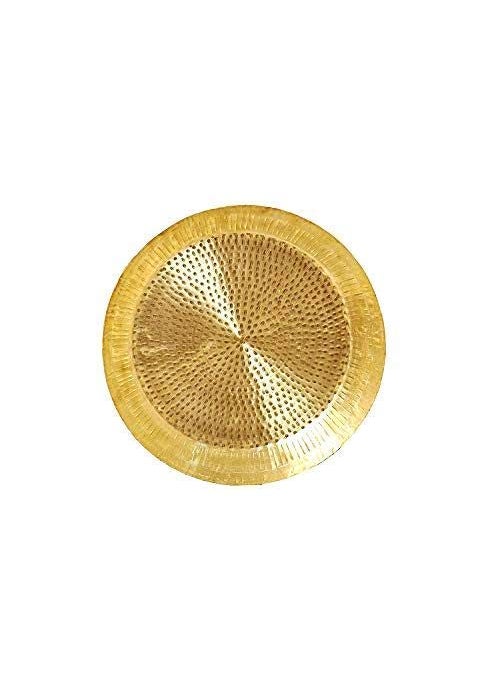 KARMBHUMI Kitchen King Brass Platter 13INCH Handmade Pure Brass ParatPlatter Hammered Design Pital ka Big Parat