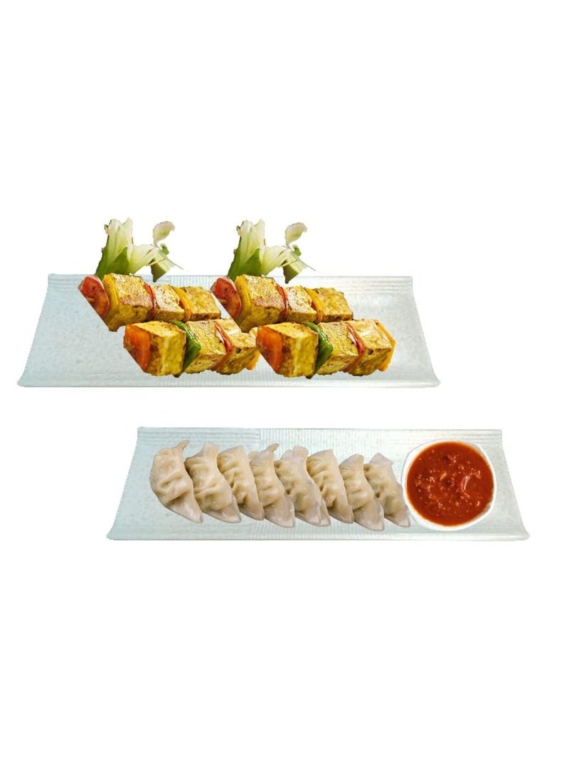 Home Decorise Melamine Rectangle French Fries Momos Serving Platter with 1 Dip Bowl Paneer Tikka Serving Dessert and Snacks PlatterTray Marble White Pack of 3