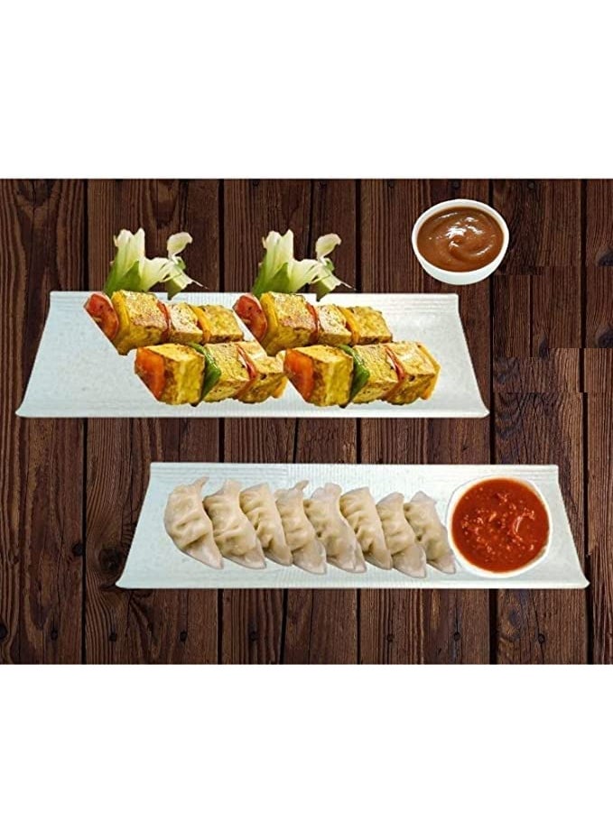 Home Decorise Melamine Rectangle French Fries Momos Serving Platter with 1 Dip Bowl Paneer Tikka Serving Dessert and Snacks PlatterTray Marble White Pack of 3