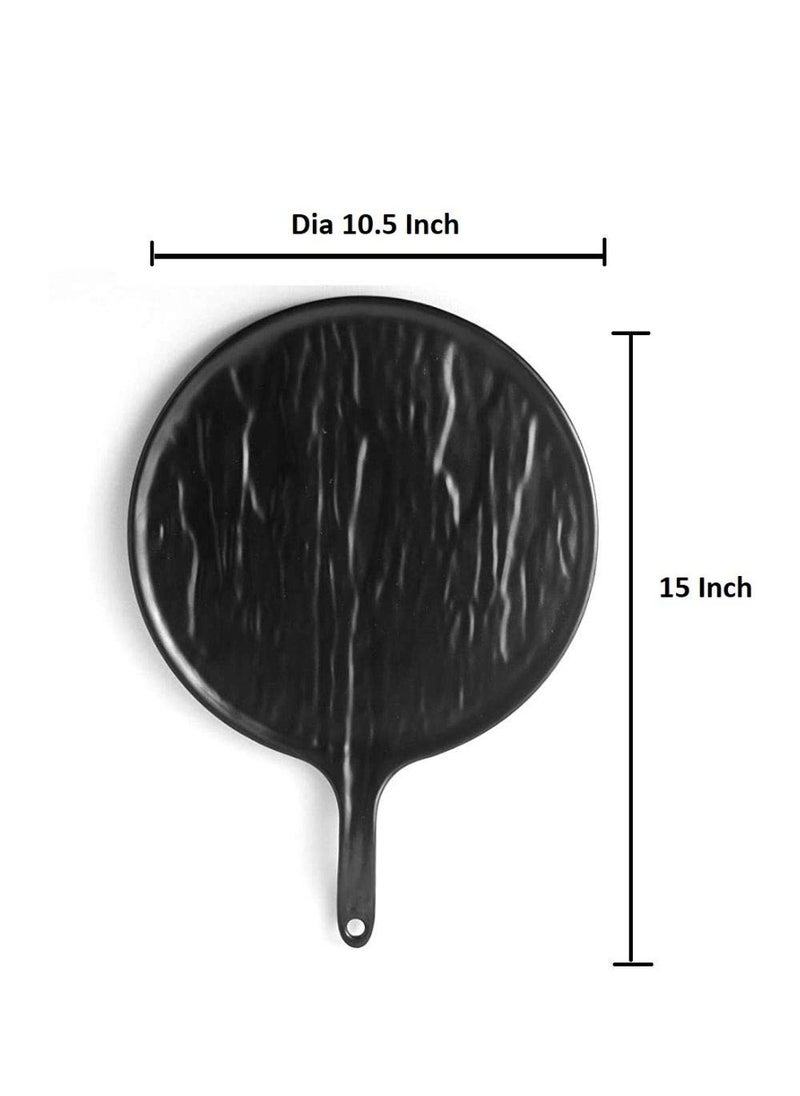 Home Decorise Melamine Round Pizza Pasta Serving Platter with 2 Dip Bowl Unbreakable Serving Dessert and Snacks PlatterTray Combo Pack of 3 Matt Black 105 Inch