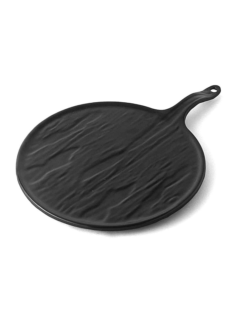 Home Decorise Melamine Round Pizza Pasta Serving Platter with 2 Dip Bowl Unbreakable Serving Dessert and Snacks PlatterTray Combo Pack of 3 Matt Black 105 Inch